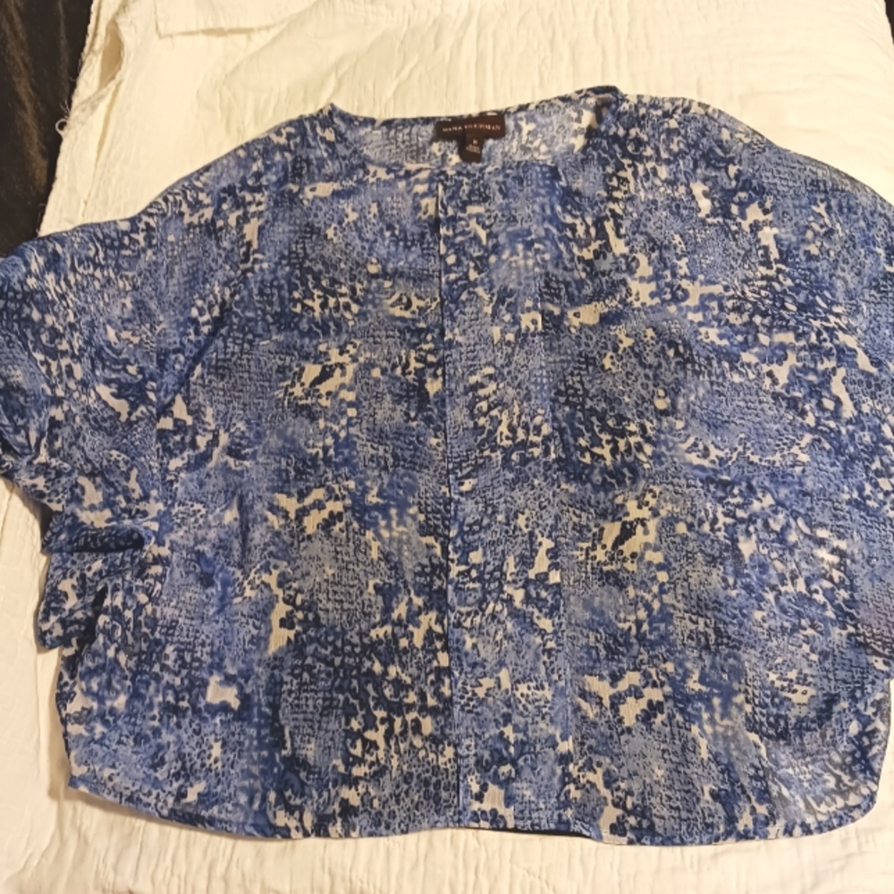 Dana Buchman Batwing Sheer Blouse with Attached Navy Tank Top Undershirt